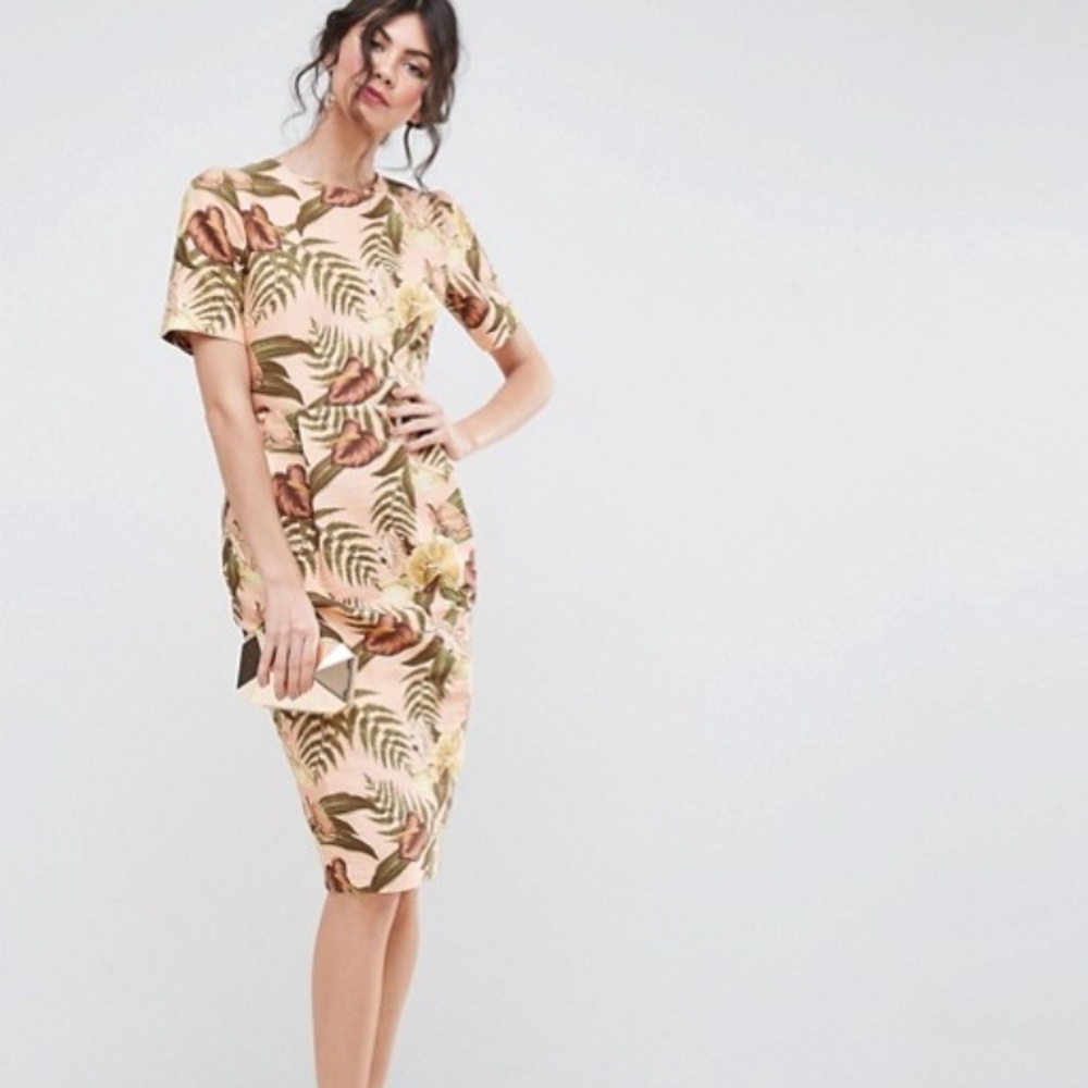 ASOS TALL Dress with Open Back in Tropical Print
